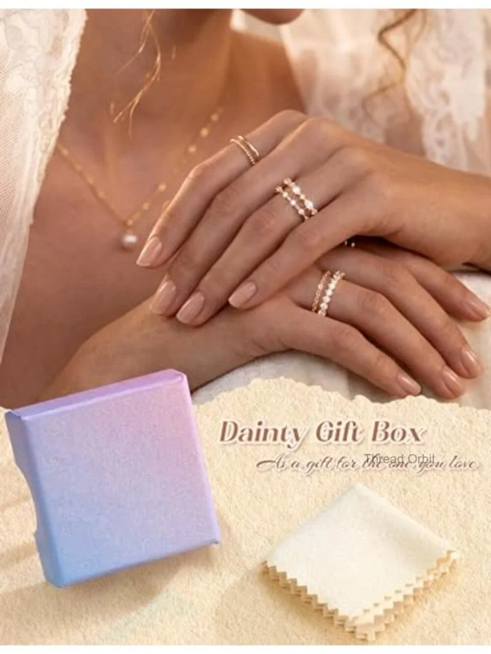 Dainty Stackable Ring Set, 14K Gold Plated, Cubic Zirconia, 6 Rings